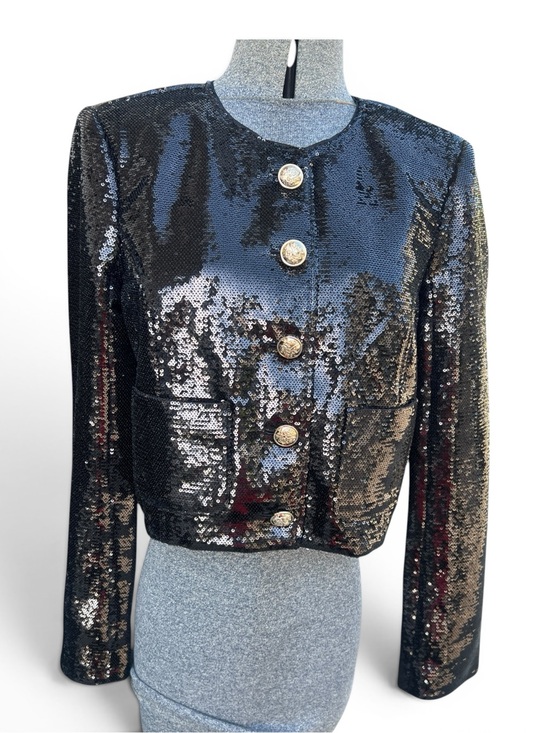 cinq a sept Jackets & Blazers - NWT cinq a sept Black Sequin “Randi” Cropped Blazer Jacket with Gold Buttons